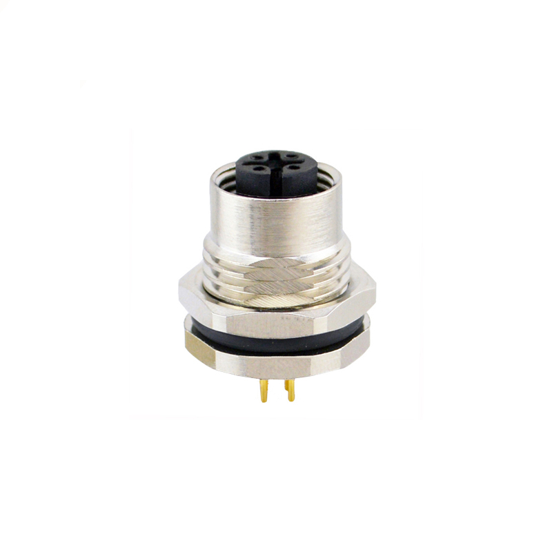 M12 3pins A code female straight front panel mount connector M16 thread,unshielded,insert,brass with nickel plated shell